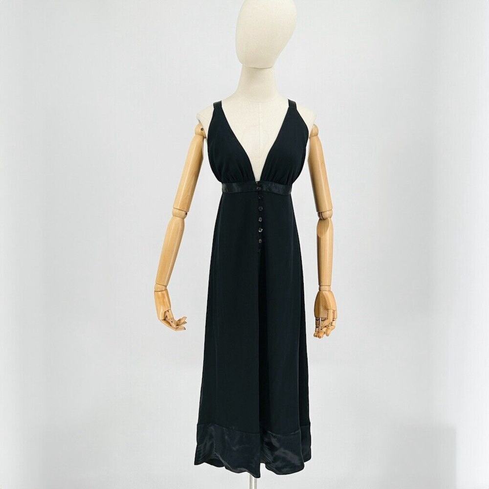 In the Now Black 100% satin and chiffon SILK Sexy Strappy Maxi Dress Size M